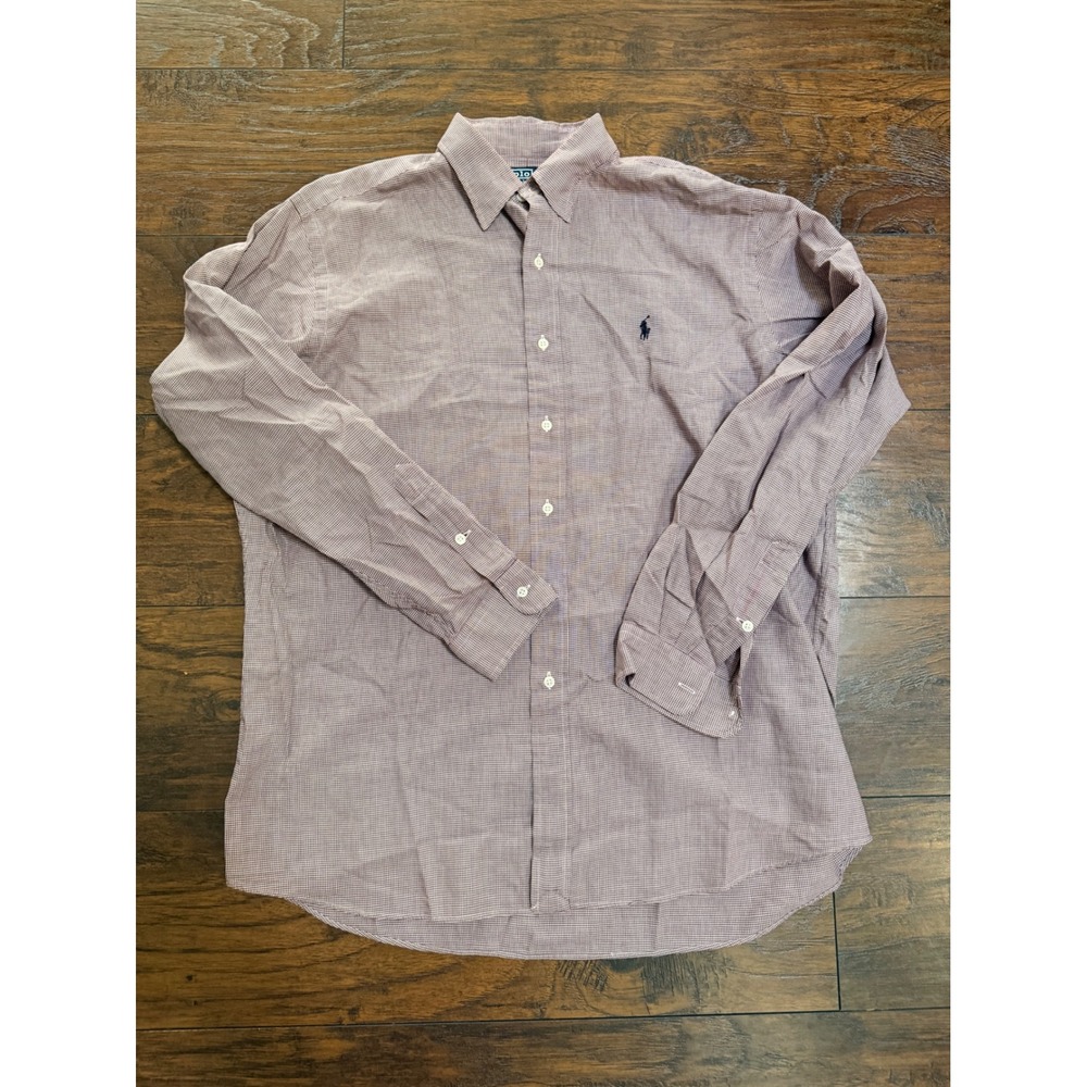 Polo Ralph Lauren Lowell Sport Shirt Mens Large Burgundy Houndstooth Cotton L/S